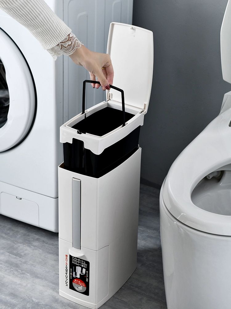 화장실 휴지통 변기솔 청소브러시 세트 원터치 통풍 슬림 미니 쓰레기통 정리용품 - 상세 이미지 4