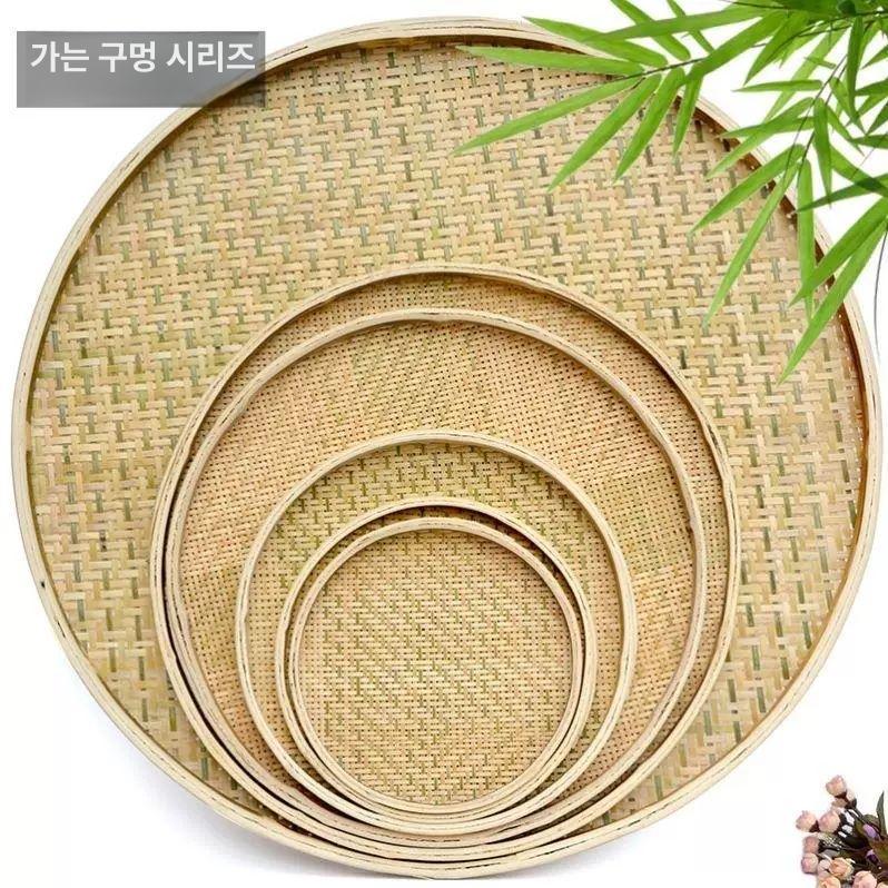 대형 소쿠리 대나무 원형 업소용 전 건조용 수공예 바구니 부침개 나무 대나무채반 그릇 - 상세 이미지 2