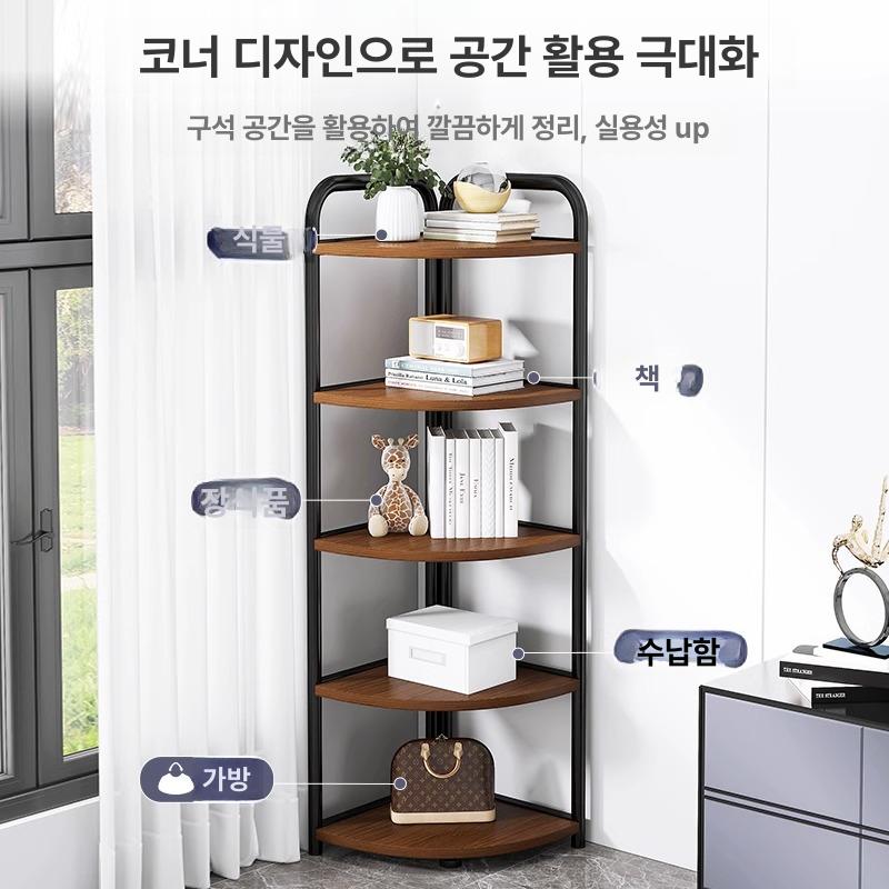 거실코너 코너수납장 삼각 틈새 침실 진열 거실 원목 선반 삼각형 다층 주방 책장 다용도 - 상세 이미지 2