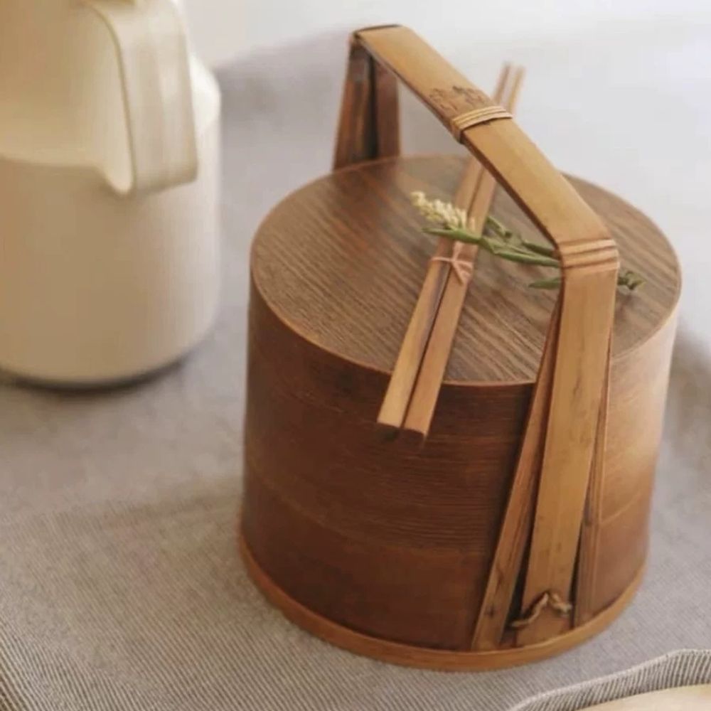 여행용 도시락통 대나무 15cm 2단 런치박스 휴대용 감성 갈색 - 상세 이미지 2