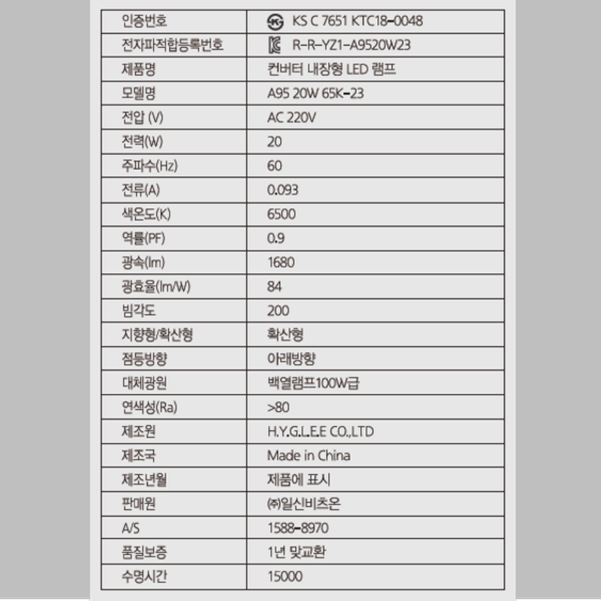 LED 전구 A95 A-벌브 20W 주광색 6500K 매장 카페 가로등 줄조명 램프 비츠온 이미지 7
