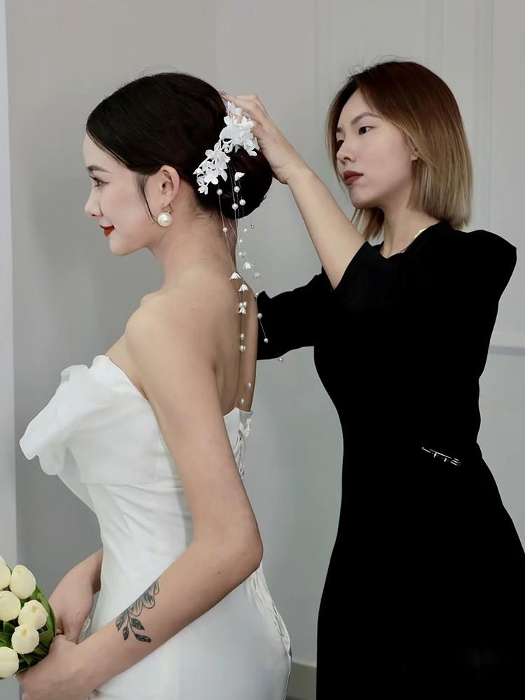 크리스탈 웨딩헤어피스 촬영용 핀 신부 액세서리 헤드피스 빗 클립 진주 브라이드 펄 - 상세 이미지 2