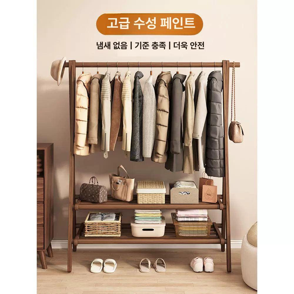접이식 원목행거 드레스룸 코트랙 옷가게 고정식 튼튼한 옷방 옷걸이봉 수납장 상세 이미지 4