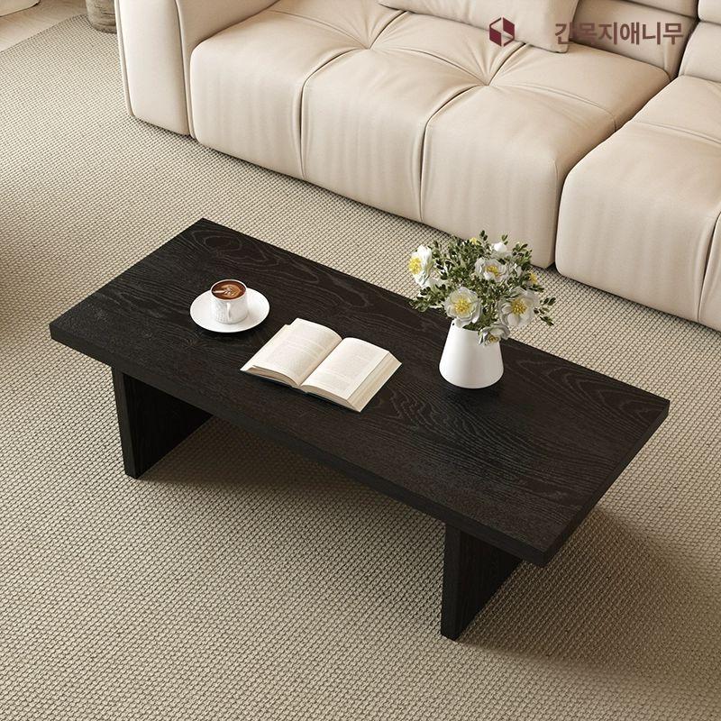 블랙 원목 커피테이블 좌식 럭셔리 테이블 티 거실 원형 나무 소형 커피 좌탁 빈티지 모던 - 상세 이미지 4