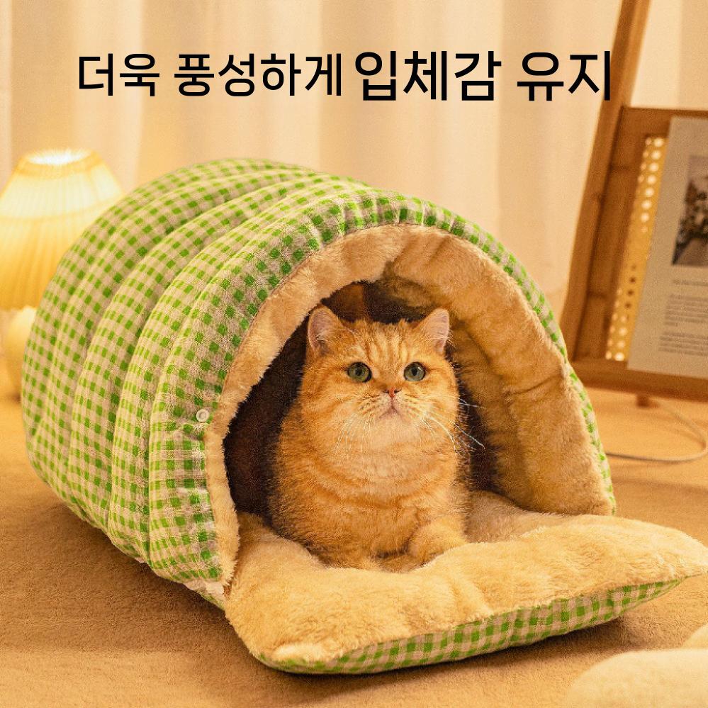 숨숨하우스 겨울 코듀로이 터널형 골덴 고양이 급식소 숨숨집 강아지집 사계절 보온 - 상세 이미지 3