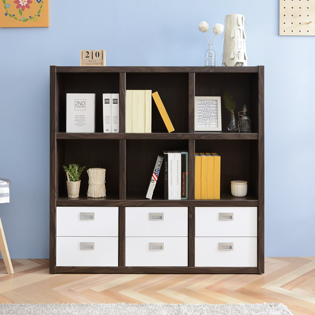 가구의서 G3 하단 서랍 책장 1200x280x1200mm, 3단, 월넛 - 상품 이미지