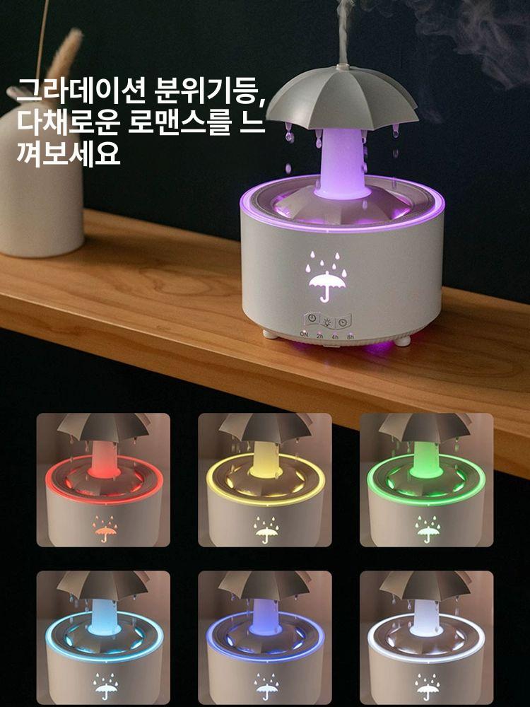 빗소리 가습기 플러그형 기본 조명 모의빗방울 우산분수 스탠다드 가정용 물방울 물멍 - 상세 이미지 5