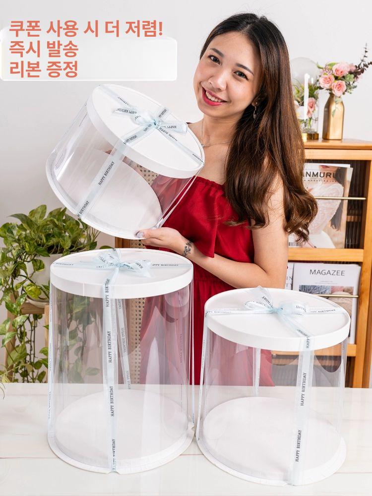 투명 원형 케이크상자 높이조절 디저트 베이킹 빵 포장용 뚜껑 선물박스 - 상세 이미지 5