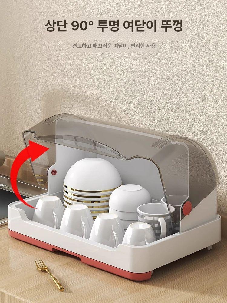 주방 식기건조대 물빠짐 깔끔정리 슬라이드식 뚜껑형 접시 그릇보관함 - 상세 이미지 5