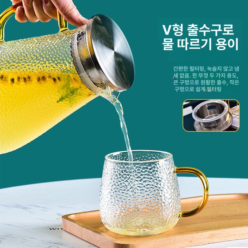 내열유리물병 물통 내열유리용기 워터 유리병 저그 손잡이물병 어린이 뚜껑 식당물병 - 상세 이미지 4