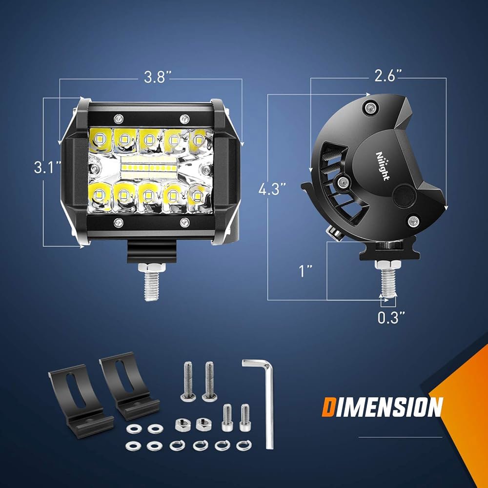 Nilight LED 라이트 바 2PCS 60W 4인치 홍수 지점 콤보 워크 포드 트리플 로우 드라이빙 램프(12피트 배선 하네스 키트 포함) - 리드 2개 - 상세 이미지 2