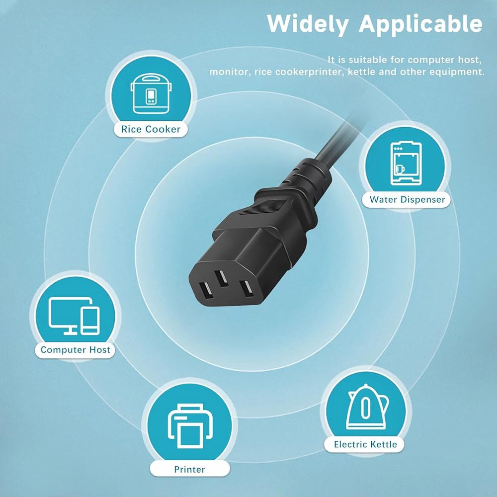 VRAVEK 범용 POWER 충전 케이블, PC Asus 코드 Acer호환 데스크톱 모니터 LOGIC 5피트, Dell Lenovo 프린터용 3프롱 노트북 - 상세 이미지 3