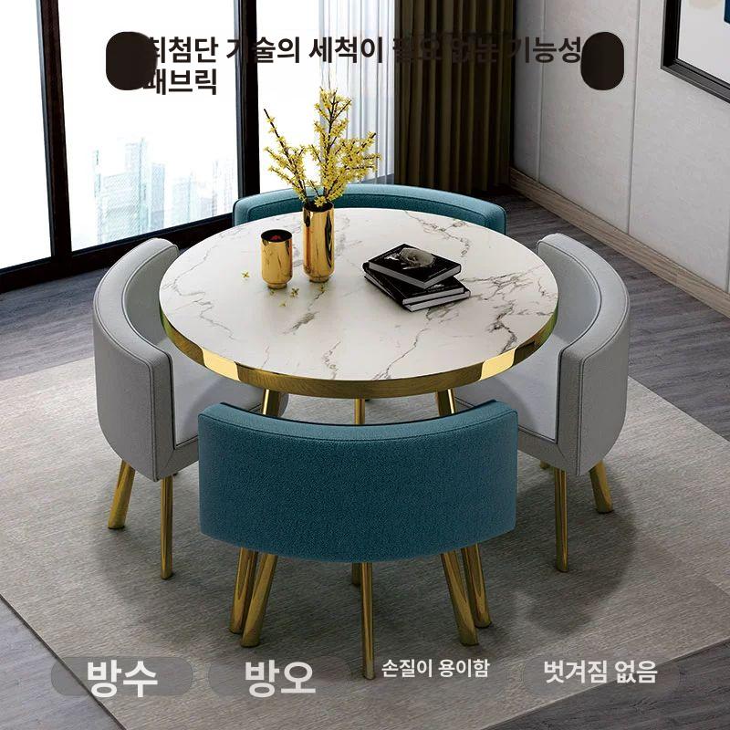 세트 원탁 대리석 소형 북유럽 식탁의자 심플 원형테이블 탁자 신혼 원형식탁 고급 - 상세 이미지 2