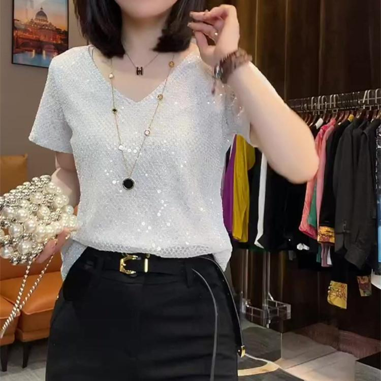 댄스복 상의 반짝이 여성 스포츠 방송 스팽글 라틴 방송댄스 티셔츠 라인댄스복 레이스 - 상품 이미지