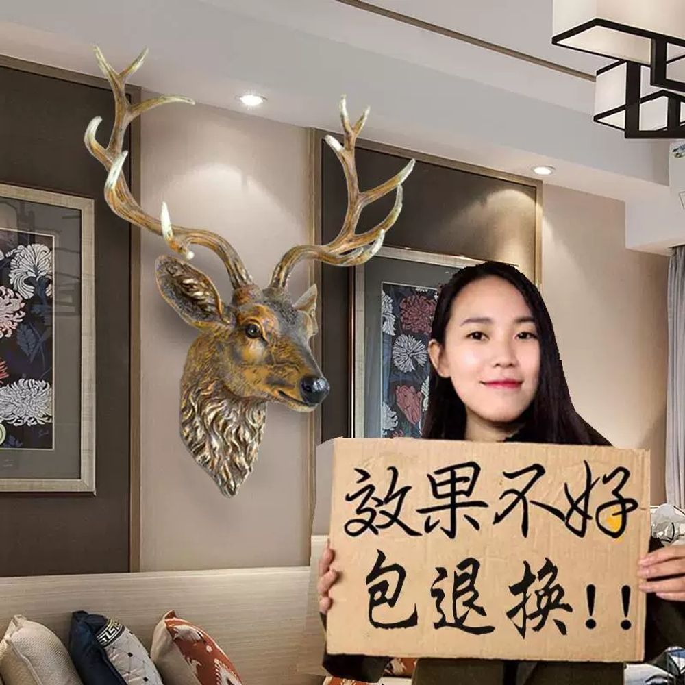 사슴머리 벽장식 헌팅 골드 인테리어 소품 북유럽 자연색 트로피 - 상세 이미지 4