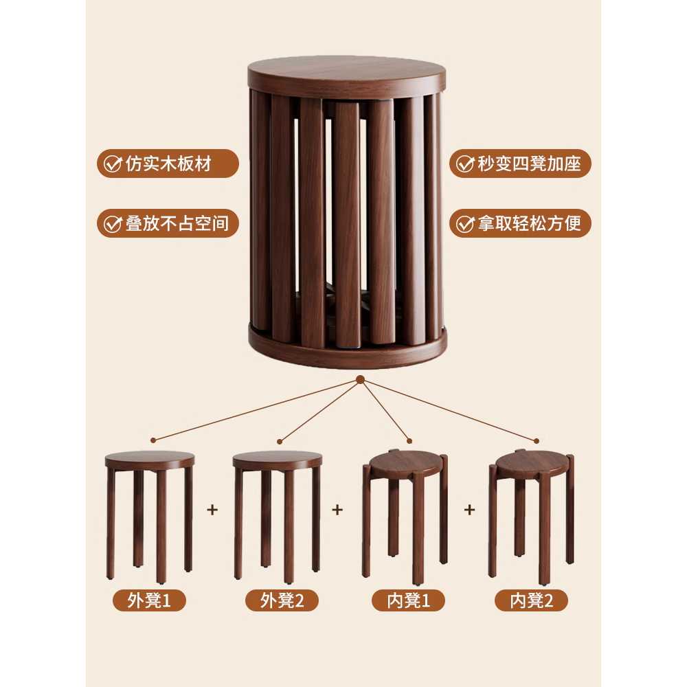 원목 4in1 우드 미니 이동형 스톨 보조 체어 카페 원형스툴 현관 빈티지 고재스툴 - 상세 이미지 2