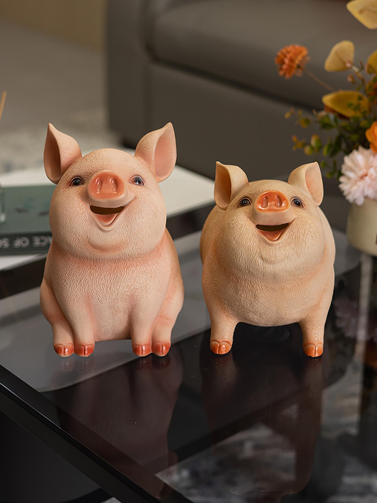 조각상 돼지저금통 귀여운 특이한 캐릭터 재물 선물용 팬시 장식품 빅사이즈 황금 - 상세 이미지 2
