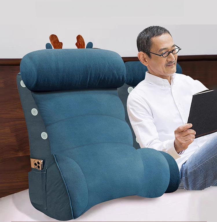 침대 삼각등쿠션 분리세탁 삼각쿠션 허리받이 소프트 허리쿠션 등베개 벨벳 진회색 롱 - 상품 이미지