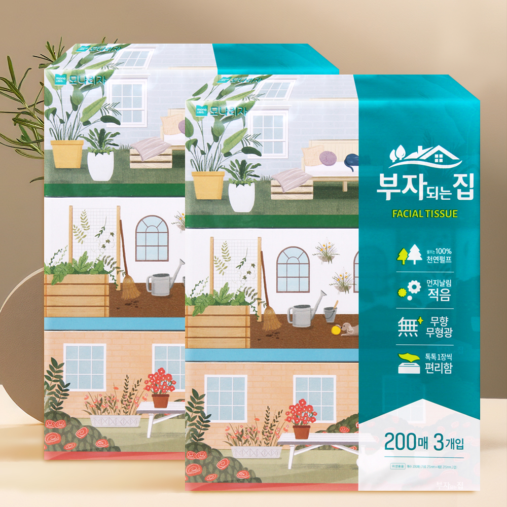 모나리자 부자되는집 각티슈 미용티슈 200매 6개 곽티슈 곽휴지 사각티슈 - 상품 이미지