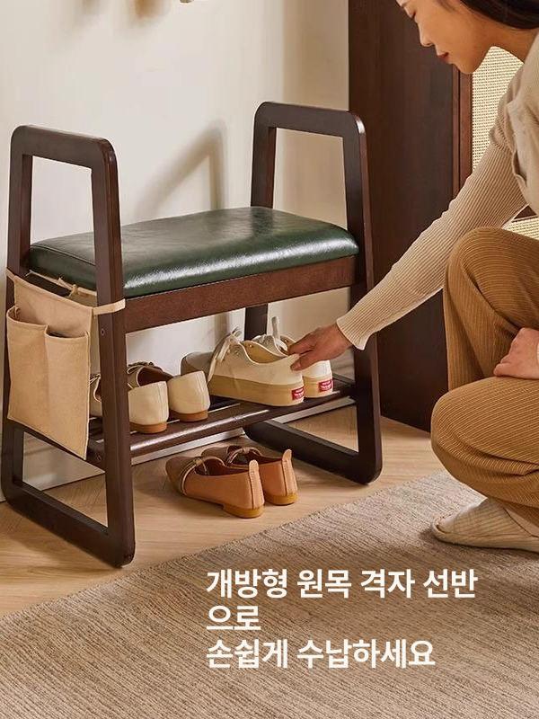 현관벤치스툴 원목신발장의자 신발정리 틈새수납 현관의자 북유럽 신발의자 슈즈랙 - 상세 이미지 4