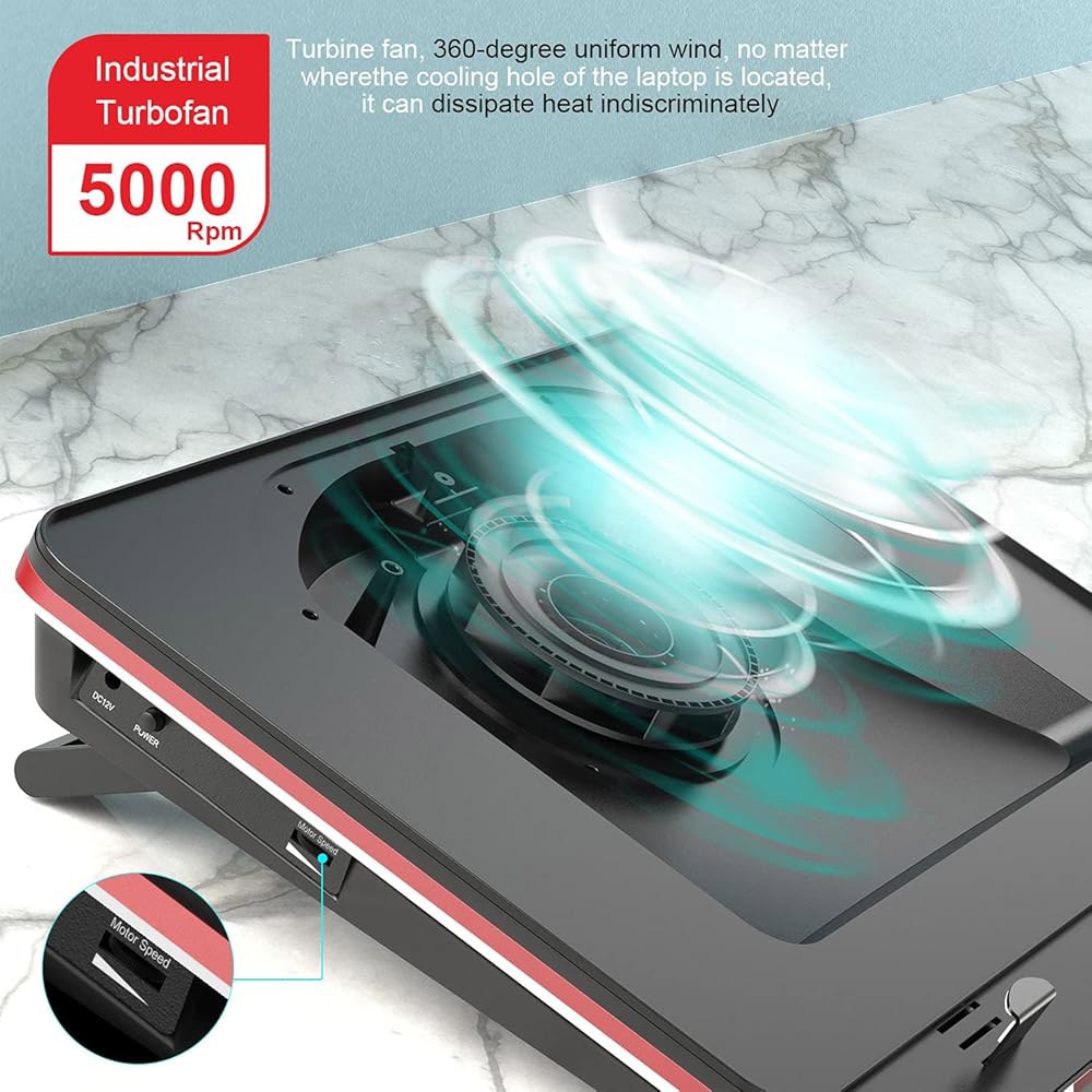속도가 무한히 가변적인 패드, 폼, 급속 3포트 냉각 쿨러 IETS 노트북 USB GT500 노트북용 쿨링 터보팬(5000RPM) 장착된 허브가 1317.3인치 게이밍 씰 강력 - 상세 이미지 2