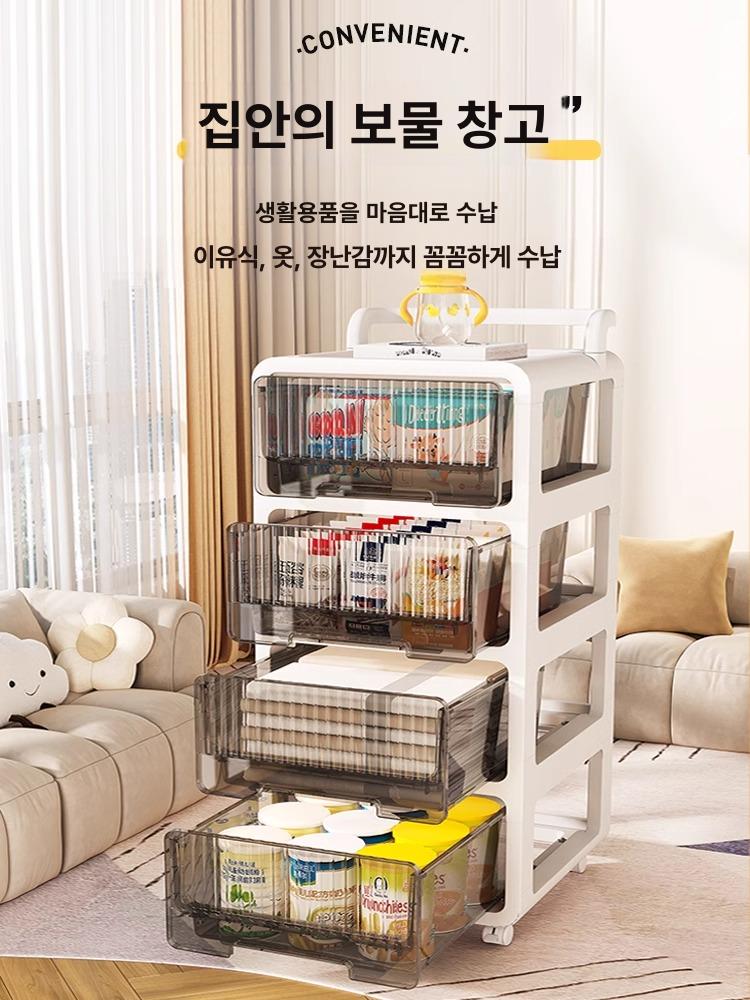 이동식 트롤리 수납 보관함 투명서랍 바퀴 거실 틈새 롤링카트 플라스틱 와곤 - 상세 이미지 5
