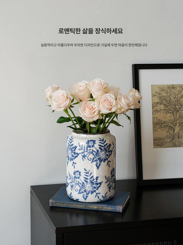 사무실 도자기화병 원통 선물용 북유럽 모던 세라믹 예쁜 오브제 현관 청화자기 - 상세 이미지 4