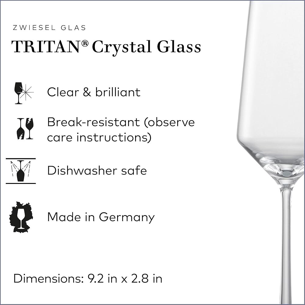 ZWIESEL GLAS 퓨어 샴페인 잔(6개 세트), 발포 포인트가 있는 플루트, 식기세척기 사용이 가능한 트리탄 크리스탈 글래스, 독일산(10온스) - 상세 이미지 3