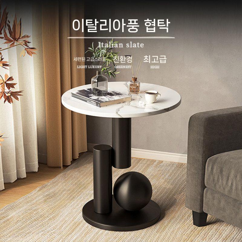 대리석 탁자 원형 라운드 협탁 사이드 거실 라운지 소파 북유럽 인테리어 세라믹 카페 식탁 - 상세 이미지 2