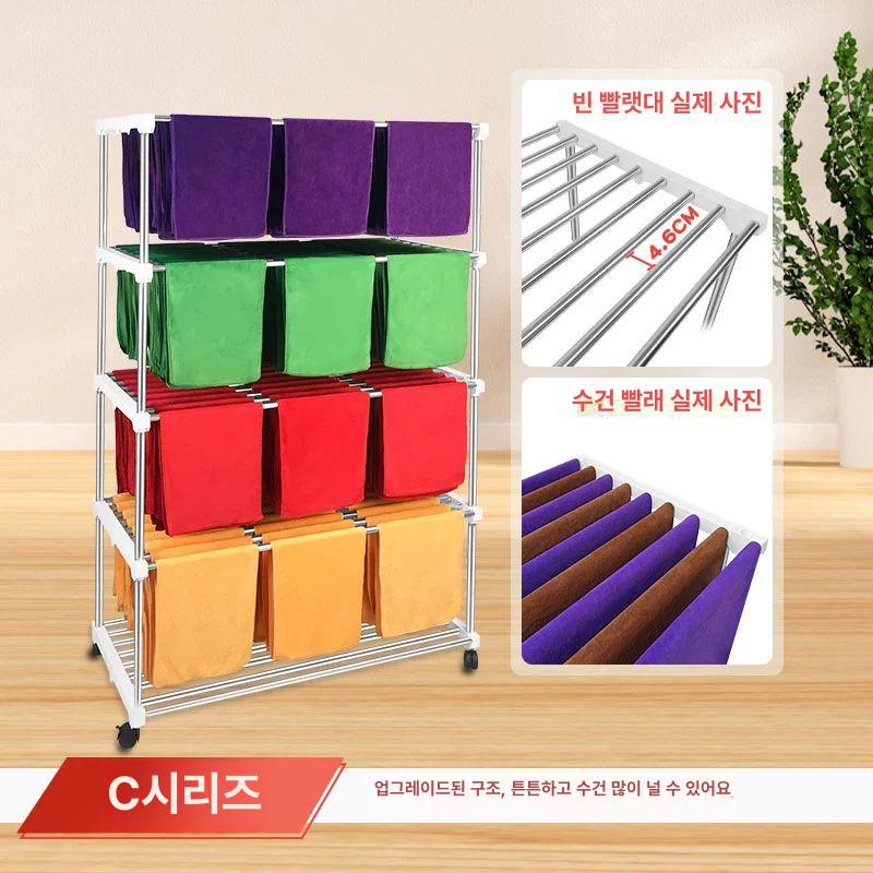 대형 타올 수건 행거 3단 이동식 거치대 세차장 사우나 강화 플로어 스탠드 - 상세 이미지 4