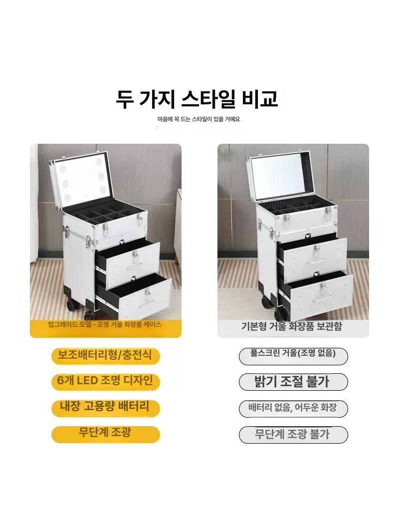 led 메이크업캐리어 출장용 미러 화장품 거울 뷰티박스 트롤리 분장 여행용 미용 램프 - 상세 이미지 3