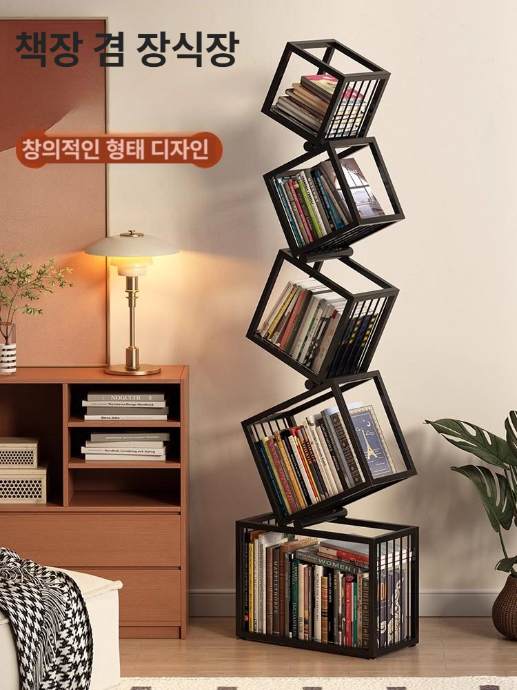 책장 북타워 감각적인 인테리어 지그재그 책선반 회전책장 디자인 작은 스탠딩 우드 - 상세 이미지 2
