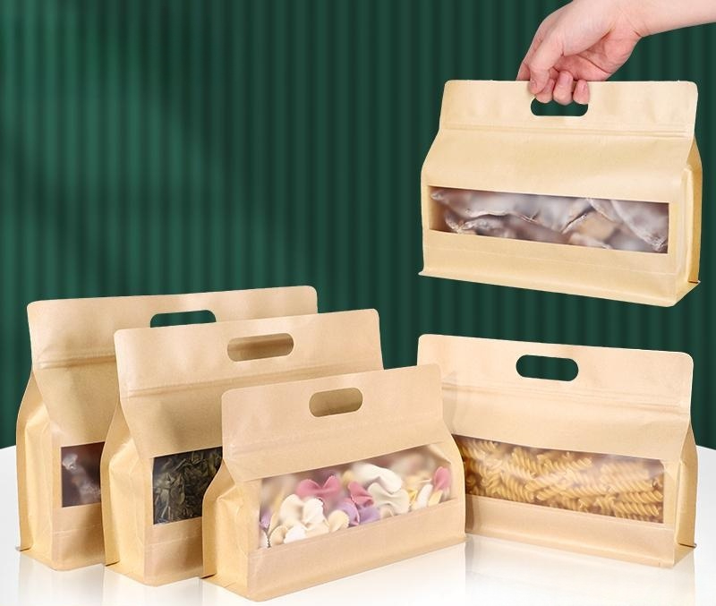 크라프트 반투명지퍼백 대형 맞춤 손잡이 투명창 제작 보관용 식품용 밀봉 비닐팩 - 상품 이미지