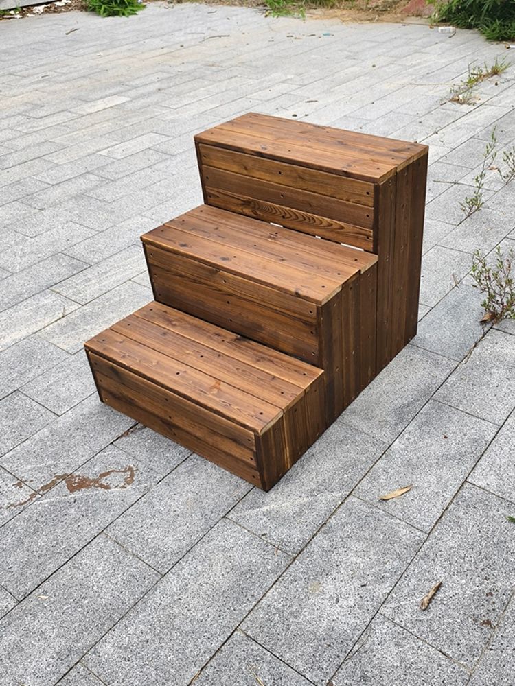 나무 계단 발판 테라스 스툴 디딤판 발받침대 미끄럼 40x75x45cmㅣ3단 - 상세 이미지 5