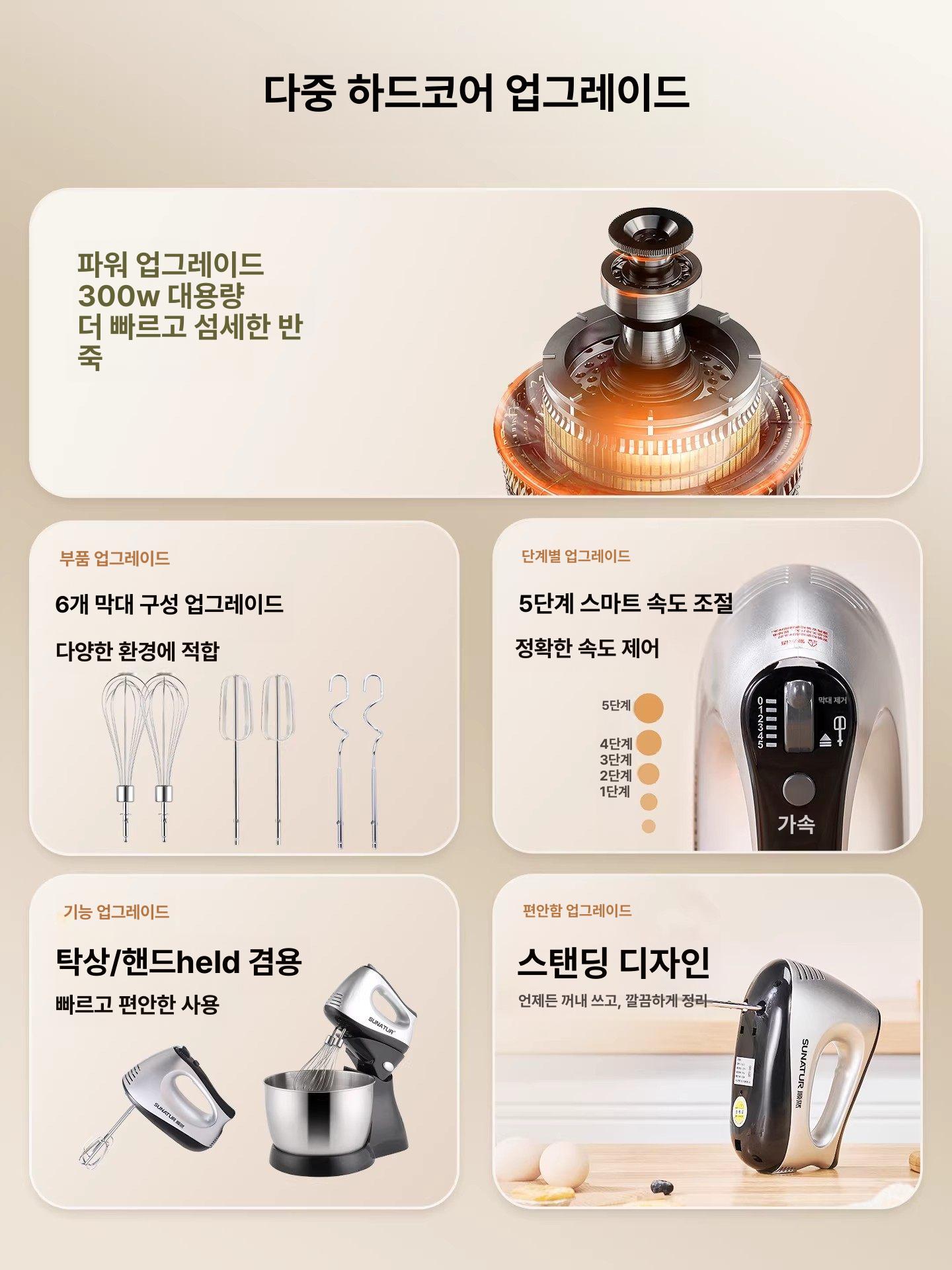 반죽기 스탠드믹서 휘핑크림 우유거품기 업소용 핸드헬드 주방 밀가루 데스크탑 - 상세 이미지 3