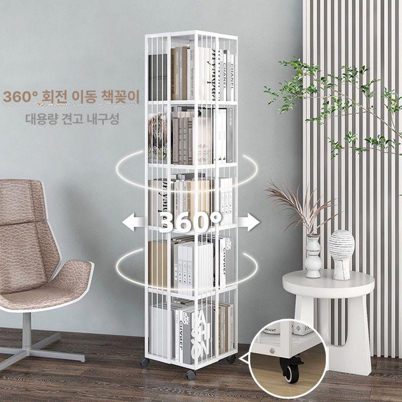 회전식 코너책장 북타워 거실 서재 수납 선반 감성 공간활용 수직 랙 - 상세 이미지 2