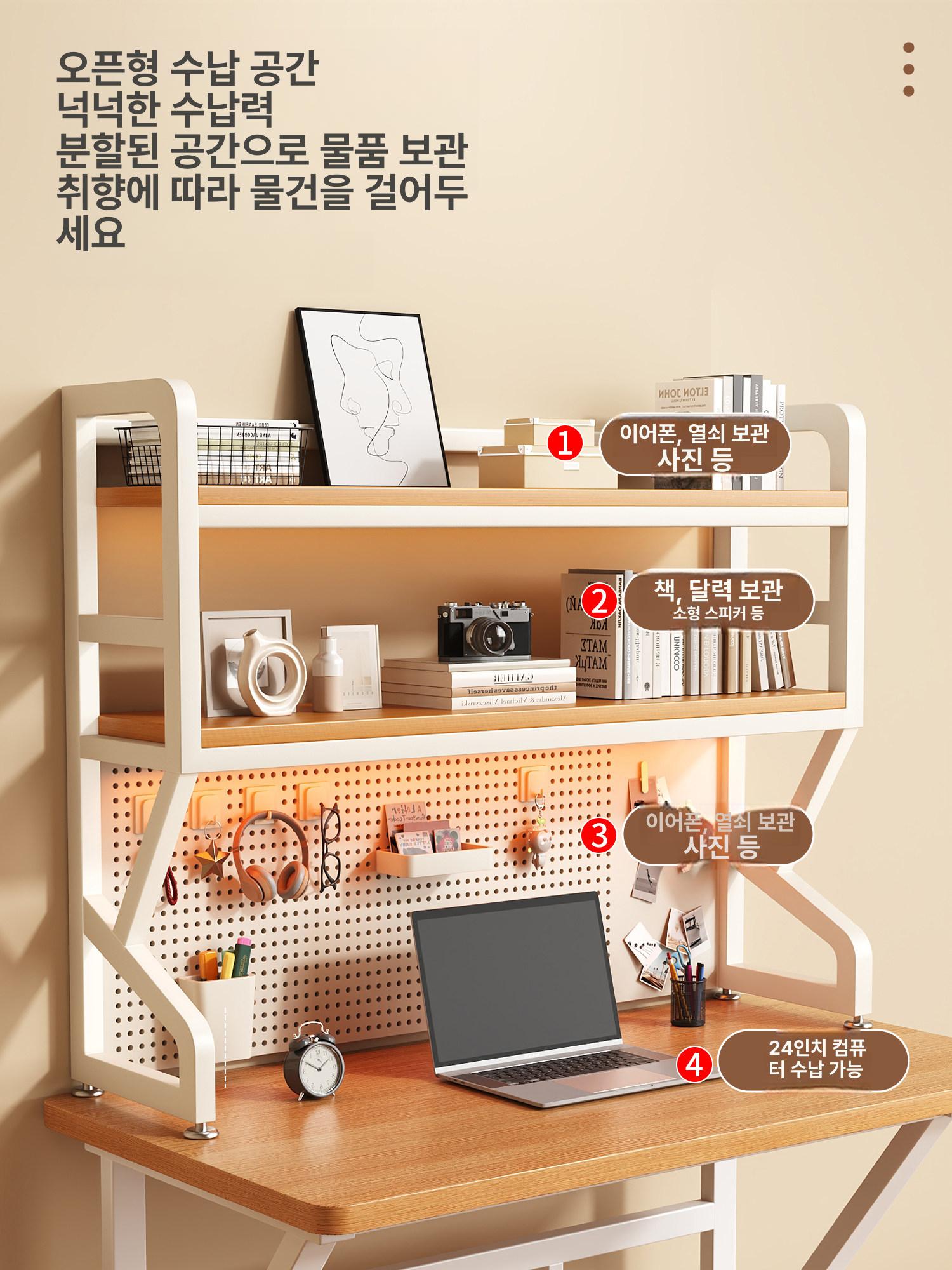 책상위 타공판 화이트 철제 수납 보드판 정리대 프레임 책상보드 페그보드 다용도 - 상세 이미지 4