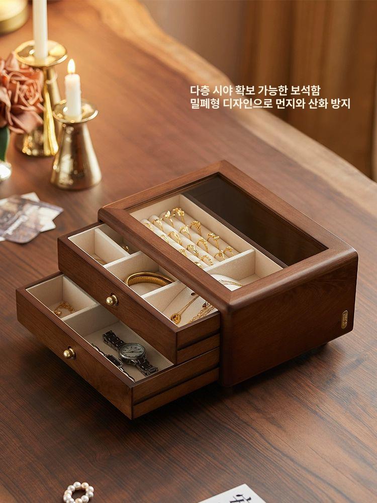 원목 수납함 투명 악세사리보관함 고급 정리함 악세서리 주얼리 케이스 잠금 팔찌 - 상세 이미지 5