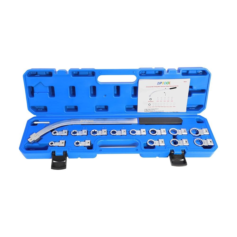 DPTool 15pc 아이들러 타이밍 벨트 텐셔너 풀리 제거 도구 키트, 헥스 및 십각형 어댑터 포함 범용 보조 조정 렌치 - 상품 이미지