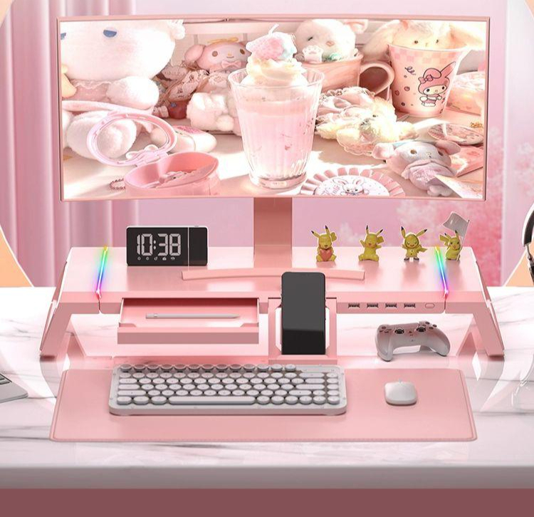 컴퓨터 받침대 다기능 rgb 아크릴 데스크 정리 수납 모니터선반 충전 서랍형 보관 - 상품 이미지