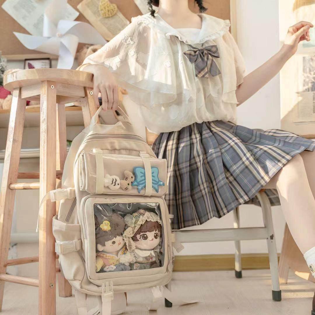 여성백팩 인형수납 덕질용품 피규어전시 대용량백팩 감성가방 베이지 - 상세 이미지 3