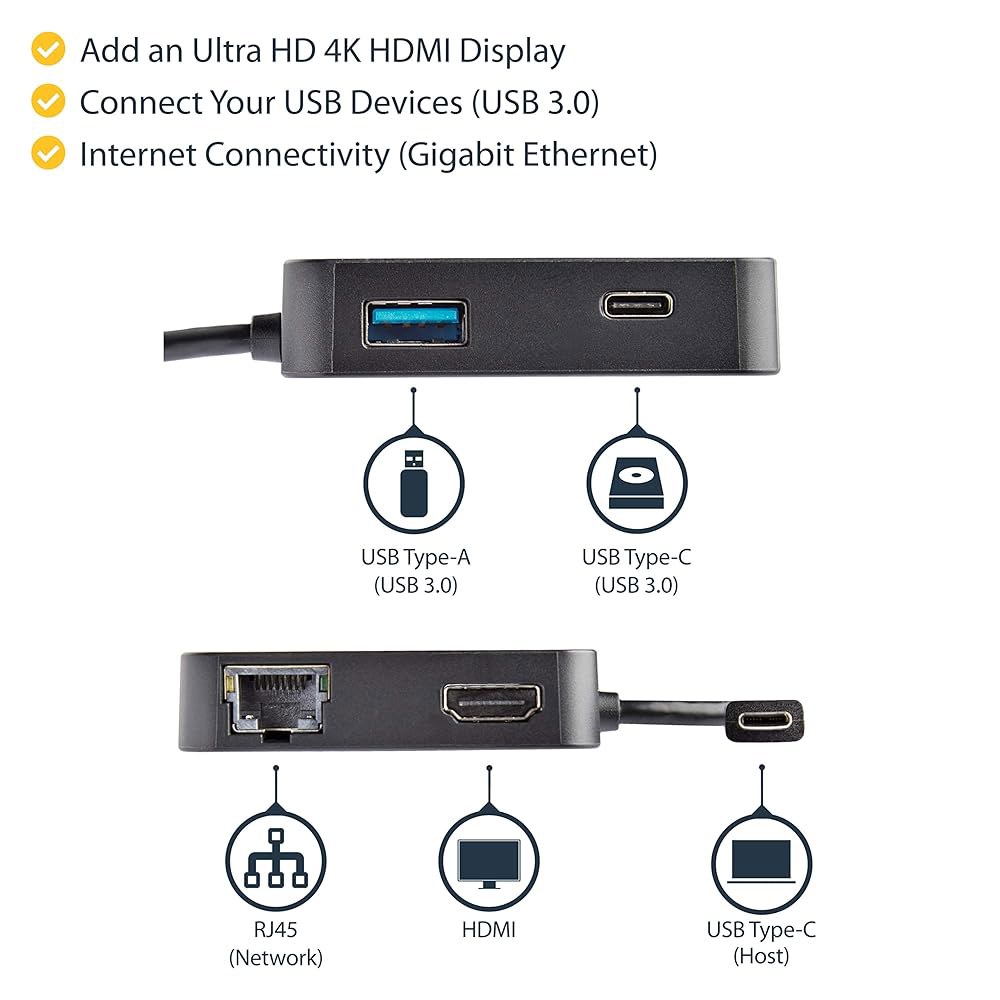 StarTech.com USB C 비디오 3.0 이더넷, 타입C 미니 4K USBC) 허브(USBA 도크 HDMI 멀티포트 Thunderb 1x USBC 어댑터 기가비트 - 휴대용 - 상세 이미지 2