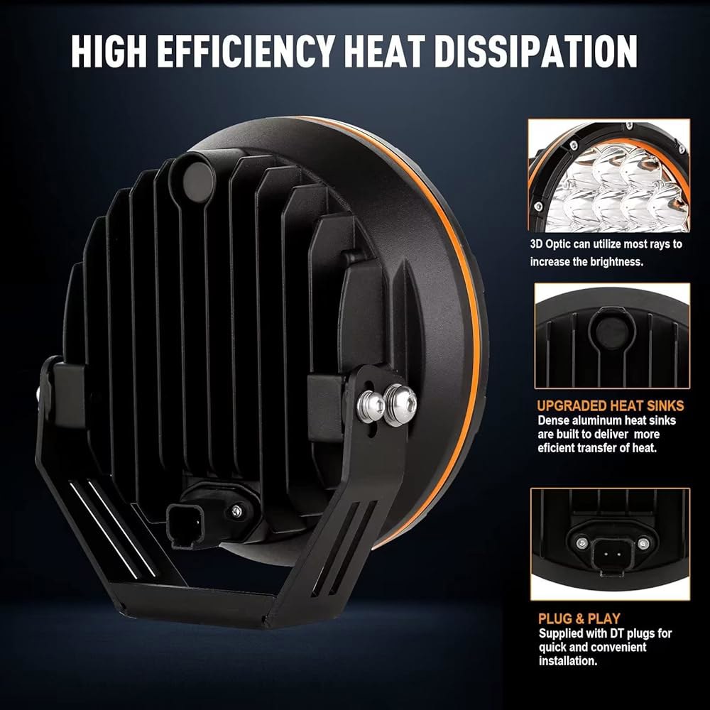 밴싯 7인치 2PCS LED 오프로드 라이트 210W 32,000LM 슈퍼 브라이트 앰버 커버 12V 24V, 픽업 트럭 SUV 오프로드용 배선 하네스 포함 - 상세 이미지 3