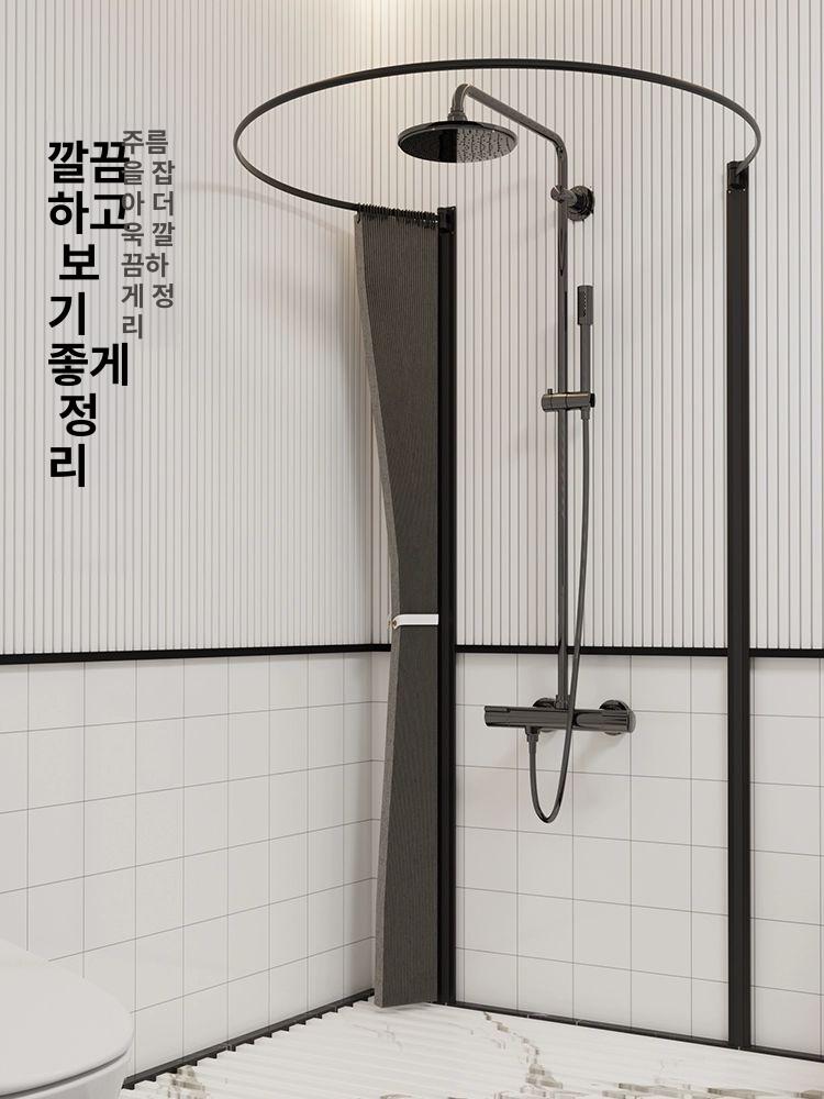 욕실샤워부스 가림막 레일형 원형칸막이 방수커튼 욕조파티션 캠핑샤워용 공간분리 다크그레이 - 상세 이미지 3