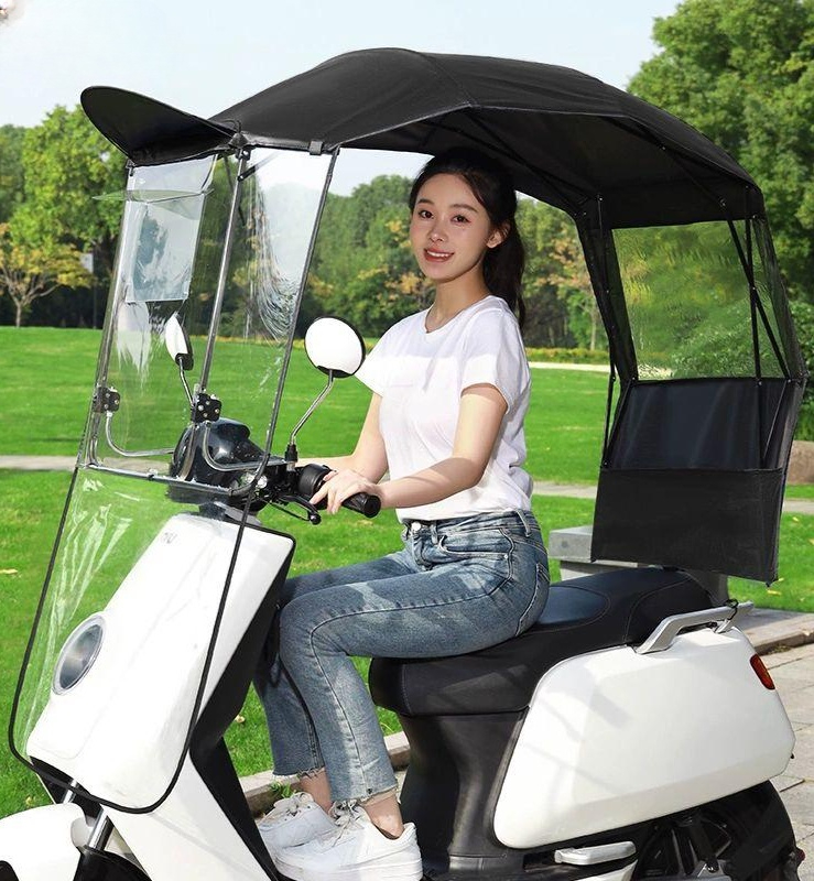 전동스쿠터 방수 캐노피 접이식 차양 지붕 방풍막 배달용 그늘막 백미러 우산