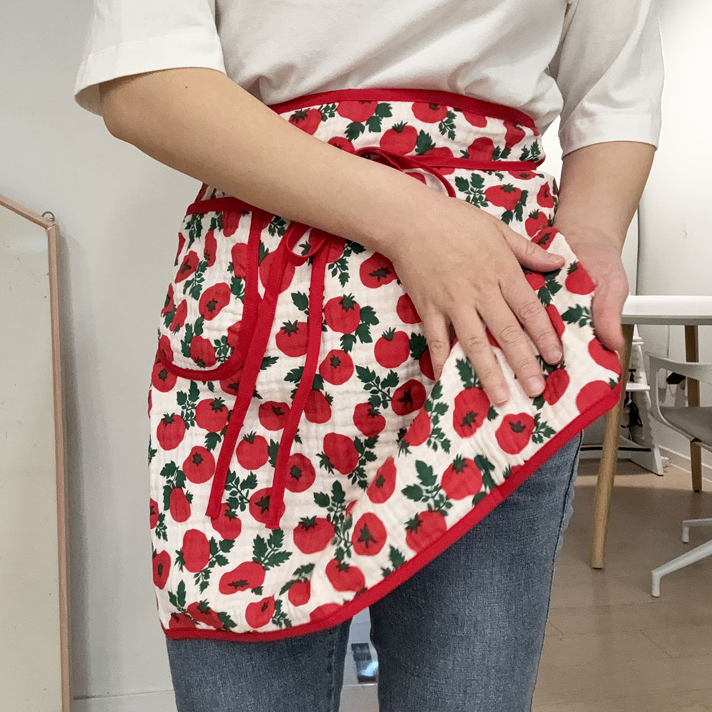 주방 거즈 허리 앞치마 양면 4중 원피스앞치마 행주앞치마 요루 린넨 카페 레몬 - 상세 이미지 3
