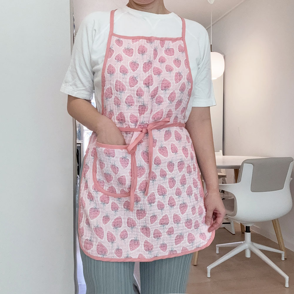 주방 거즈 허리 앞치마 양면 4중 원피스앞치마 행주앞치마 요루 린넨 카페 레몬 - 상세 이미지 4