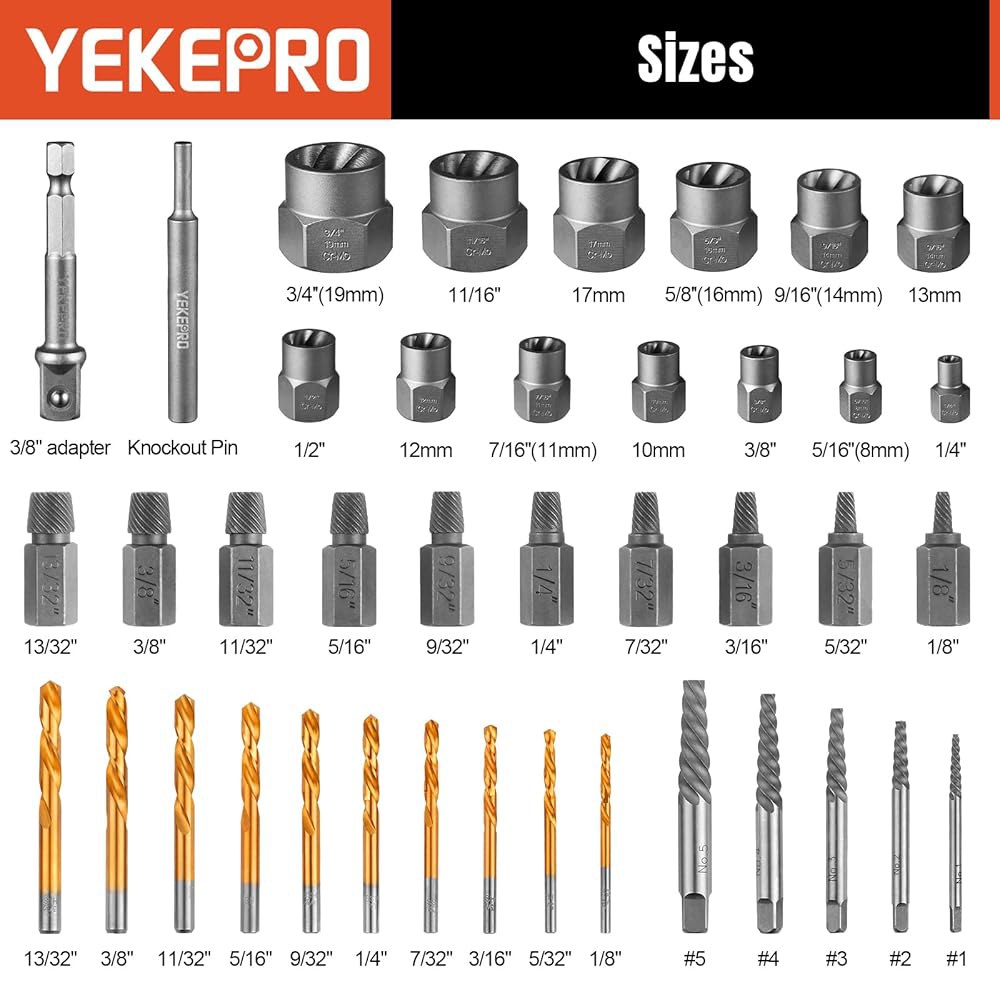 왼손 코발트 드릴 비트 세트가 포함된 YEKEPRO 40개 볼트 및 나사 추출기 세트, 손상, 동결, 스터드, 녹슬음, 둥근 볼트, 너트 나사, T15139를 위한 쉽게 꺼낼 수 - 상세 이미지 2