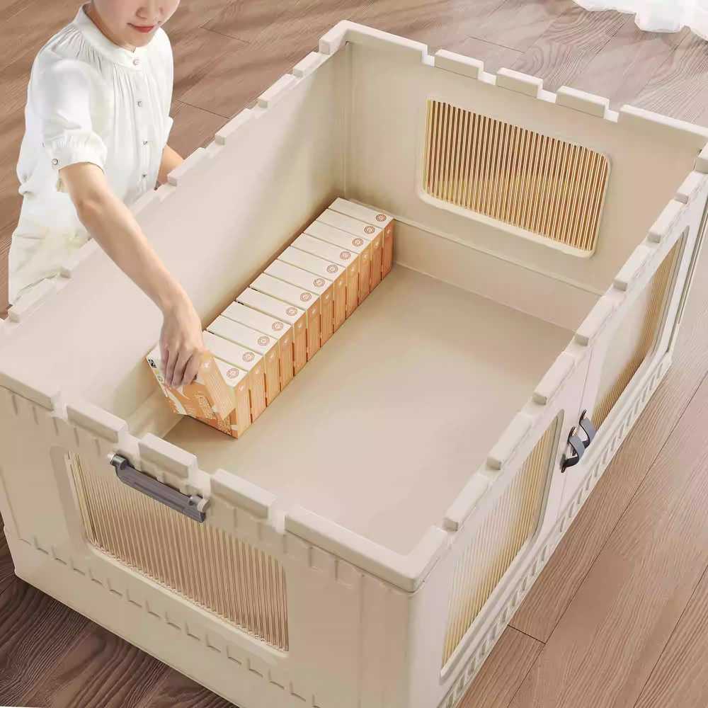 투명접이식다용도수납장 이동식 75cm 65cm 3단 와이드 수납함 의류 가정용 이불 선반 - 상세 이미지 3