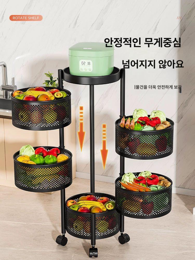 서랍식 이동 수납 카트 2단 바구니 회전형 철제 선반 수납장 보관함 - 상세 이미지 5